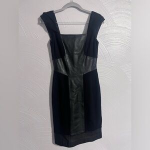 Antonio Melani Women Size 0 Sheath Dress Black Leather Panel Lined Cap Sleeve